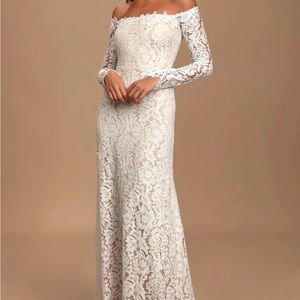 Lulu’s Romance Dreamer White Lace Off-The-Shoulder Maxi Dress